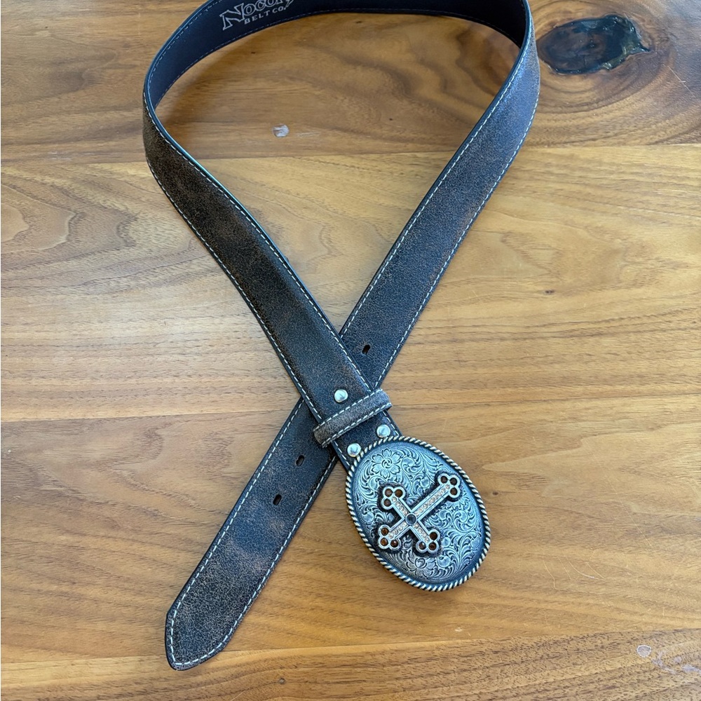 Nocona brown Leather Belt with Silver Buckle